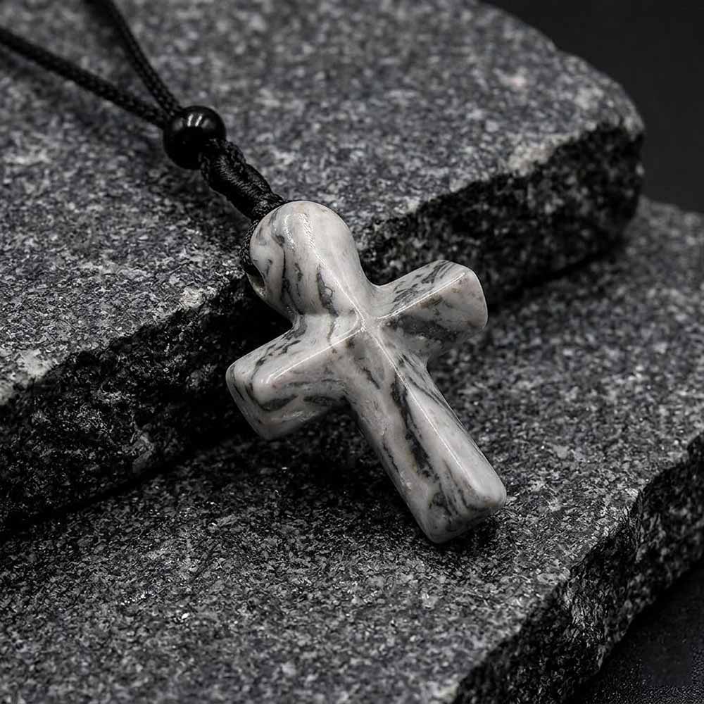 Simple Natural Crystal Cross Charm Necklace