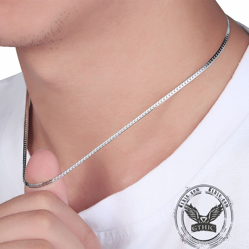 Simple Sterling Silver Snake Bone Chain Necklace