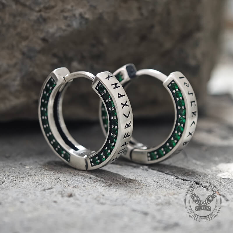 Simple Viking Runes Zircon Sterling Silver Stud Earrings