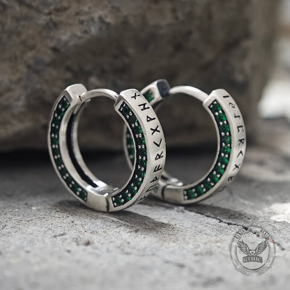 Simple Viking Runes Zircon Sterling Silver Stud Earrings