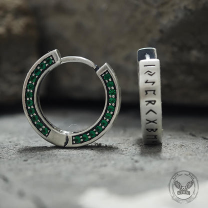 Simple Viking Runes Zircon Sterling Silver Stud Earrings