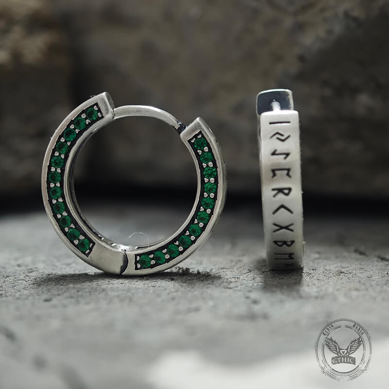 Simple Viking Runes Zircon Sterling Silver Stud Earrings