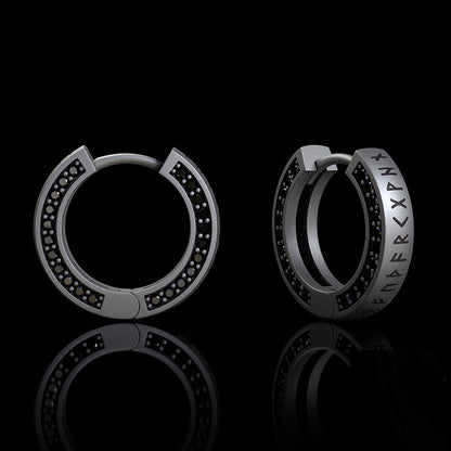 Simple Viking Runes Zircon Sterling Silver Stud Earrings