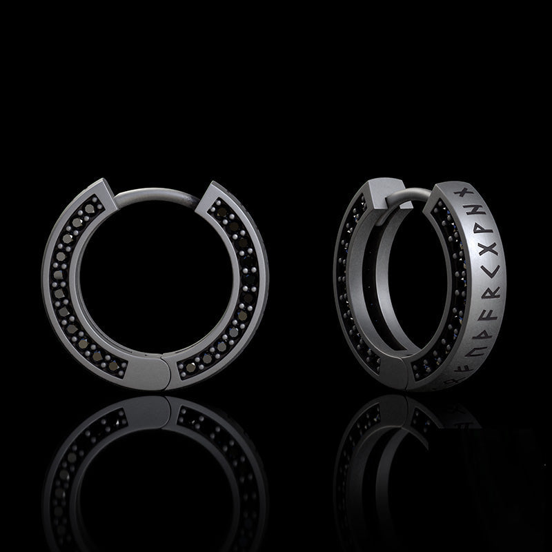 Simple Viking Runes Zircon Sterling Silver Stud Earrings
