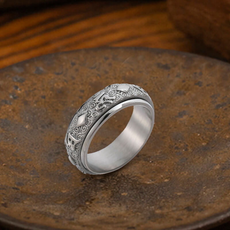 Six-character Mantra Stainless Steel Spinner Ring