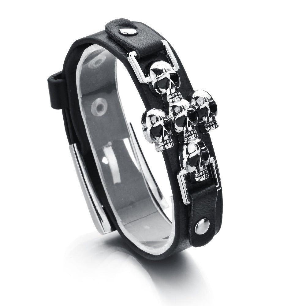 Skeleton Skull Punk Gothic Rock Leather Belt / Buckle Bracelets for and