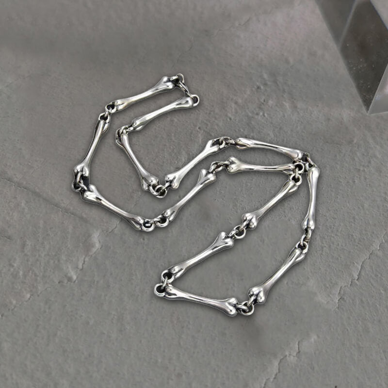 Skeleton Bone Link Chain Sterling Silver Necklace