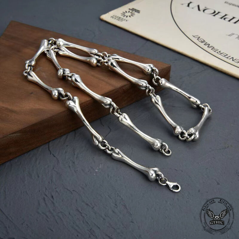 Skeleton Bone Link Chain Sterling Silver Necklace