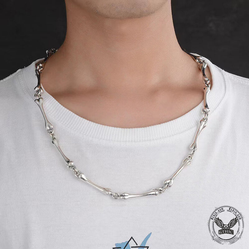 Skeleton Bone Link Chain Sterling Silver Necklace