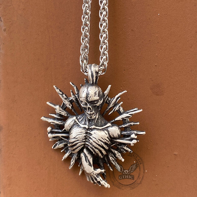 Skeleton Bones Sterling Silver Skull Pendant