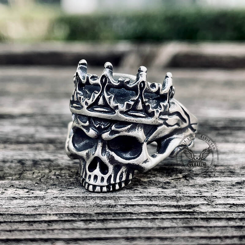 Skeleton King With Crown Sterling Silver Skull Ring