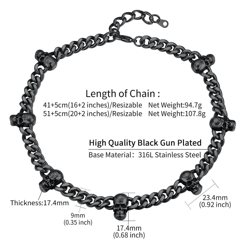9mm Gothic Skull Cuban Link Chain Choker Necklace for