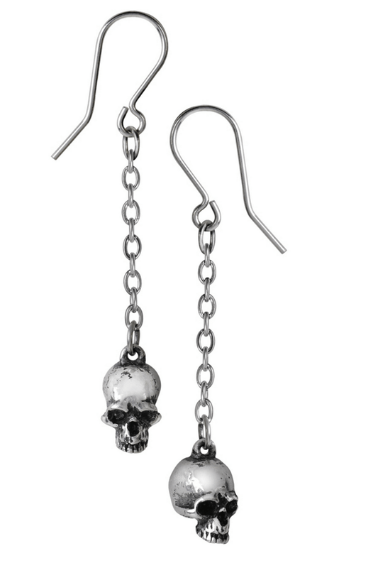 Skull Dangle Earrings With Silver Plated Earwires