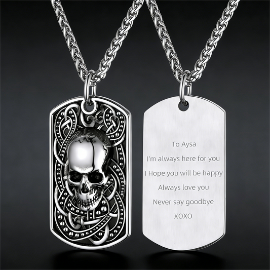 Gothic Skull Dog Tag Pendant Necklace for
