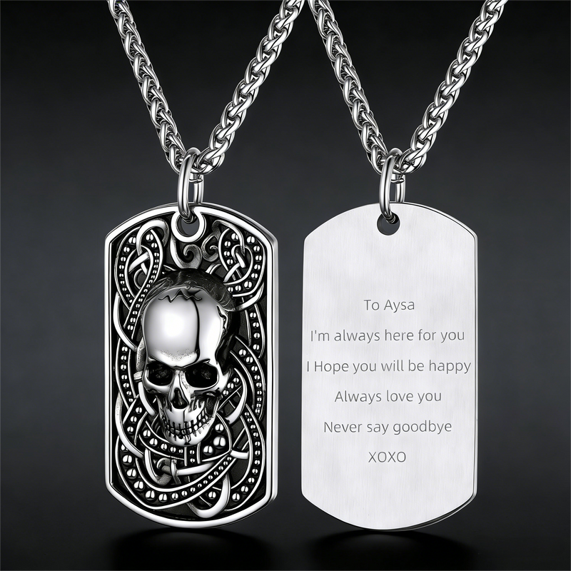 Gothic Skull Dog Tag Pendant Necklace for