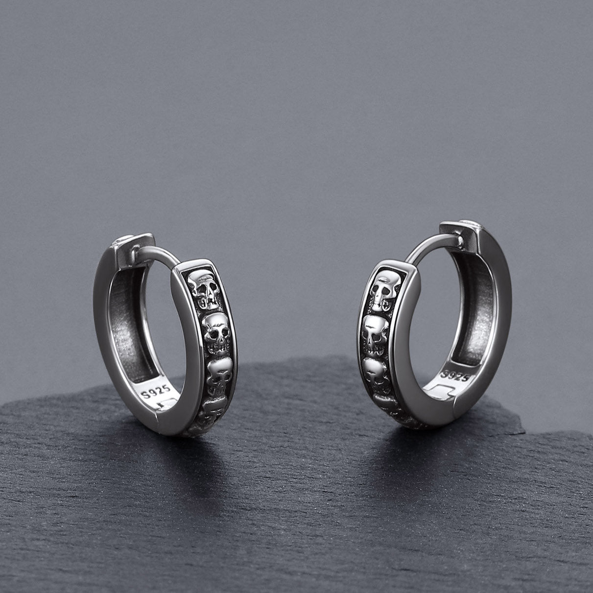 Gothic Skull Huggie Hoop Earrings for