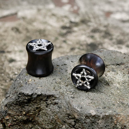 Skull and Star Wood Alloy Ear Gauges