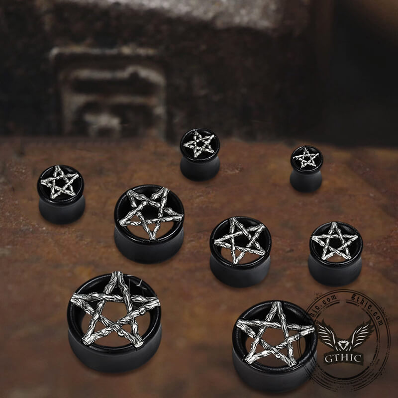 Skull and Star Wood Alloy Ear Gauges