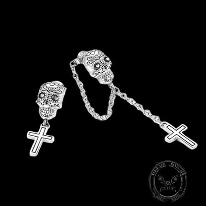 Skull Cross Sterling Silver Asymmetric Stud Earrings