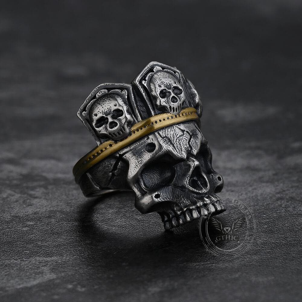 King Skull Crown Sterling Silver Brass Ring
