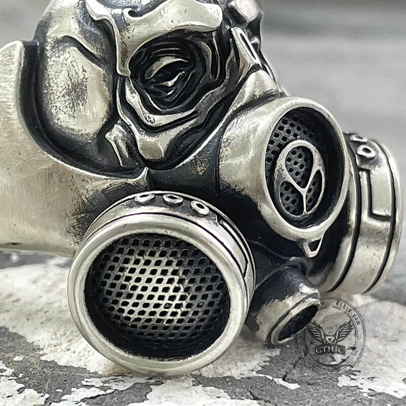 Skull Gas Mask Respirator Sterling Silver Ring