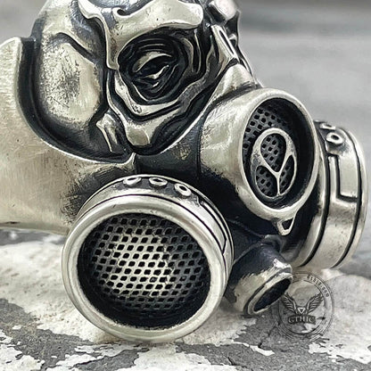 Skull Gas Mask Respirator Sterling Silver Ring