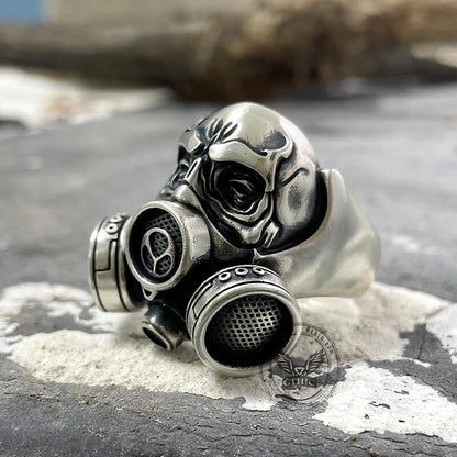 Skull Gas Mask Respirator Sterling Silver Ring