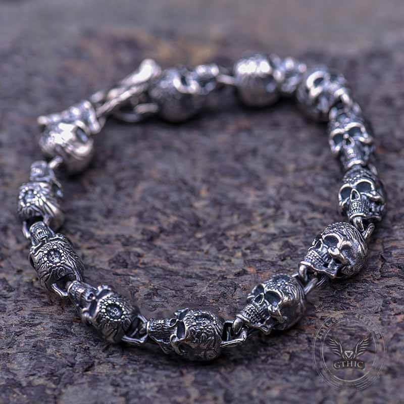 Skull Head Sterling Silver Bracelet