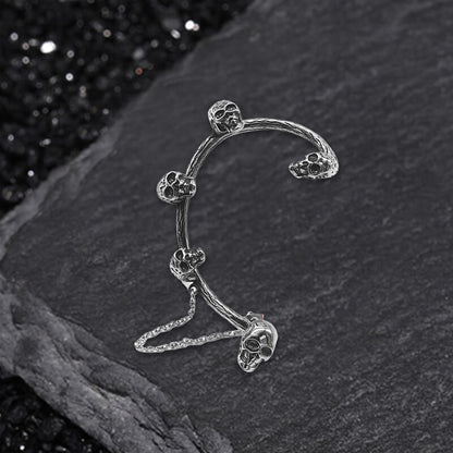 Skull Heads Stainless Steel Ear Cuffs Chain Earrings