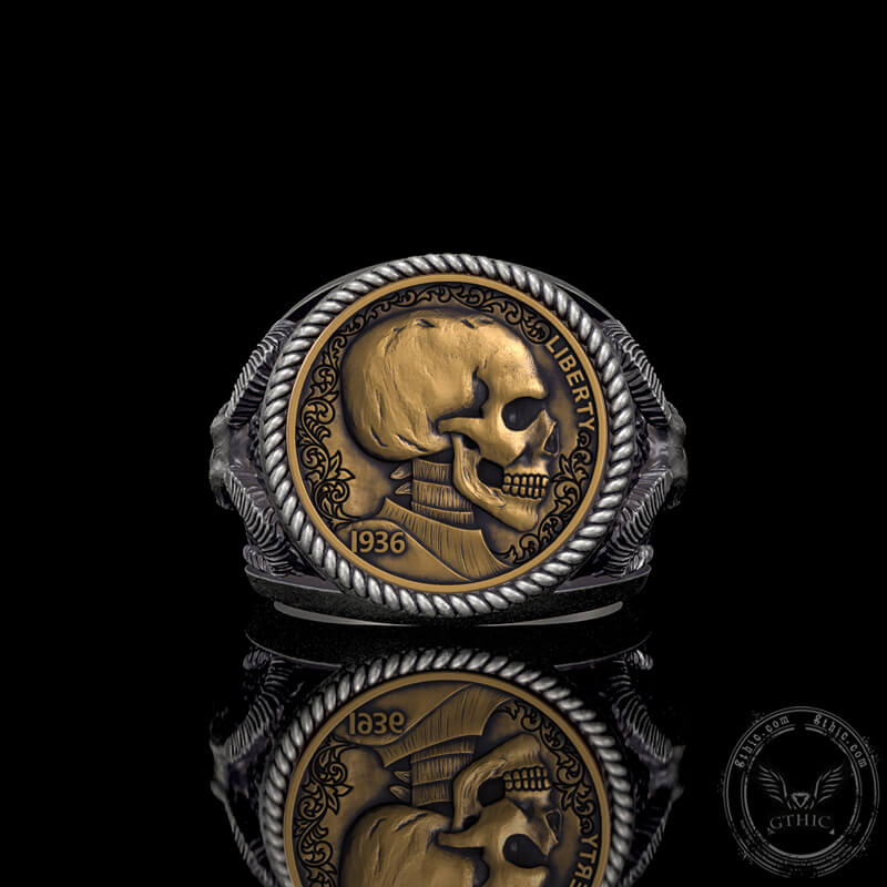 Skull Hobo Nickel Sterling Silver Ring