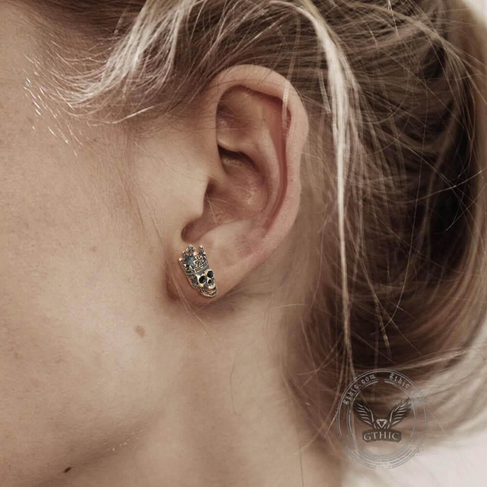 Skull King Crown Sterling Silver Stud Earrings