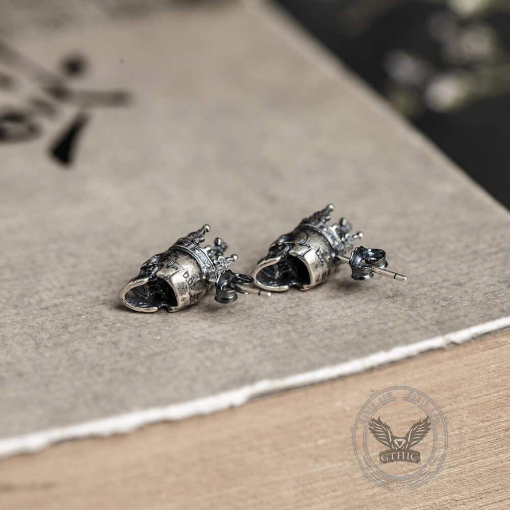 Skull King Crown Sterling Silver Stud Earrings