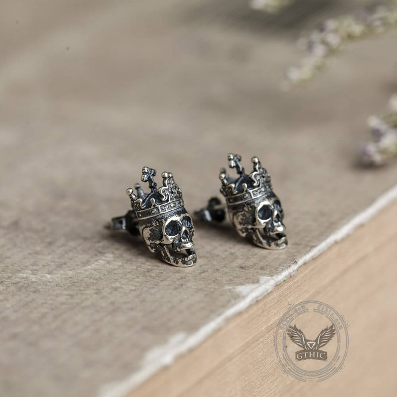 Skull King Crown Sterling Silver Stud Earrings