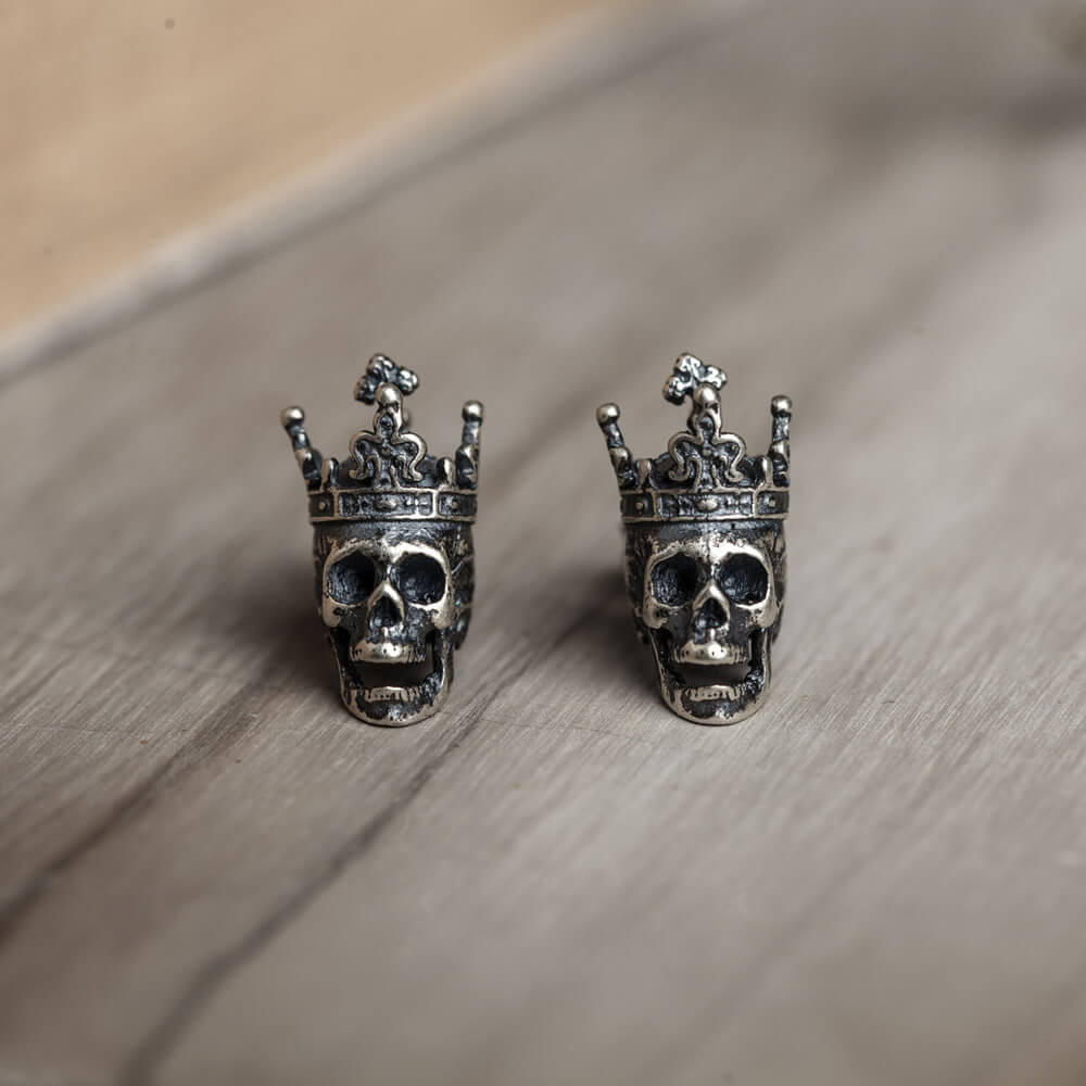 Skull King Crown Sterling Silver Stud Earrings