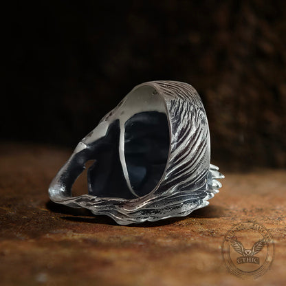 Skull on Fire Sterling Silver Ring