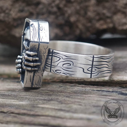 Skull Rose Coffin Sterling Silver Ring