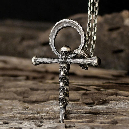 Skulls and Cross Sterling Silver Brass Pendant