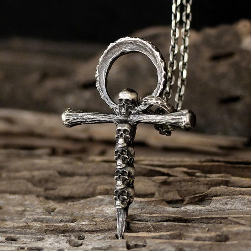 Skulls and Cross Sterling Silver Brass Pendant