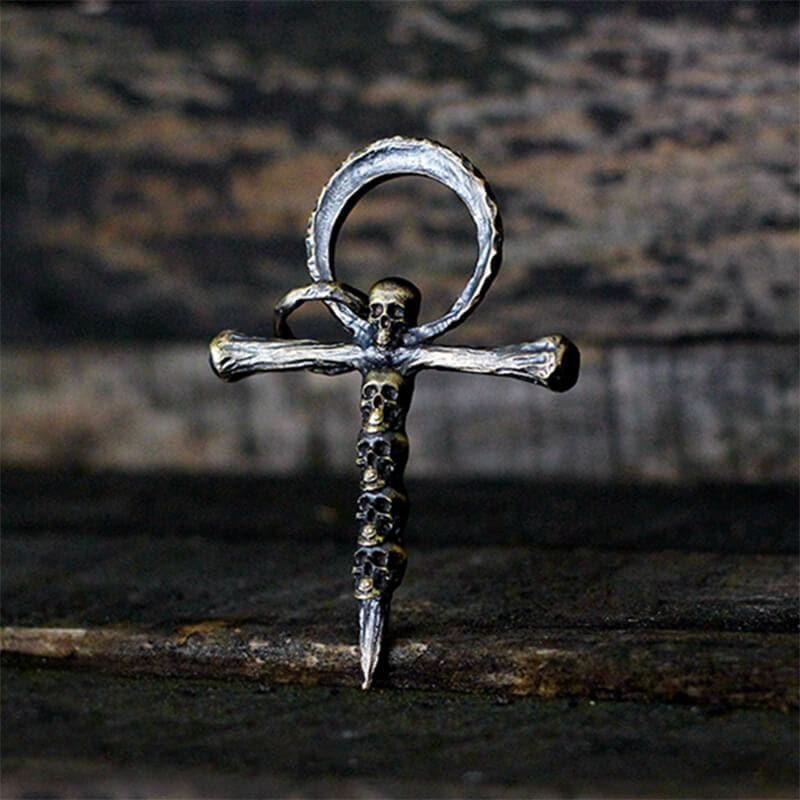 Skulls and Cross Sterling Silver Brass Pendant