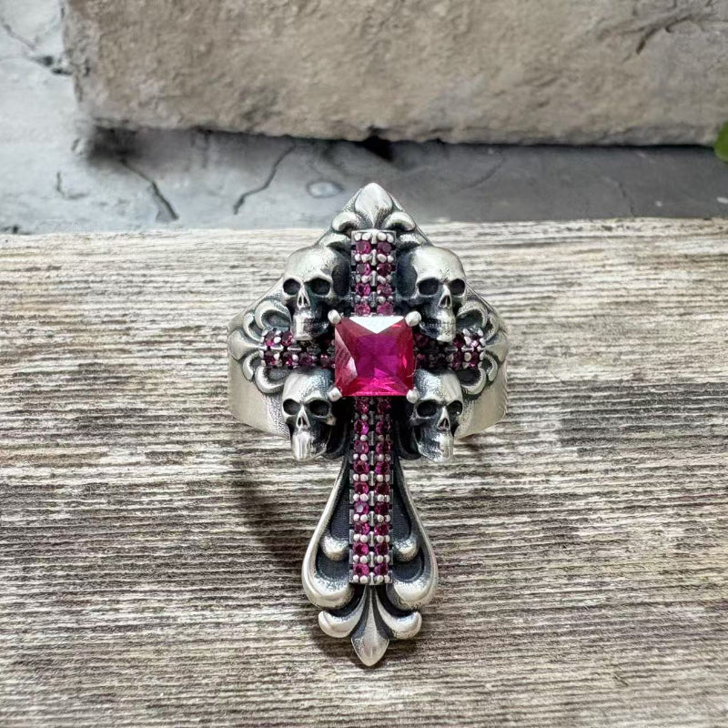Skulls Cross Sterling Silver Ring