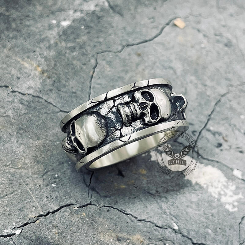 Skulls Surrounded Sterling Silver Ring