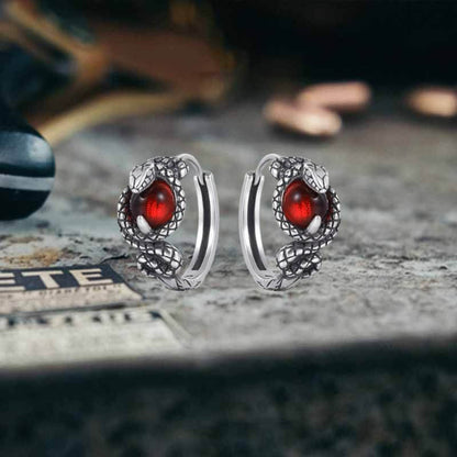 Slytherin Snake Gemstone Sterling Silver Hoop Earrings