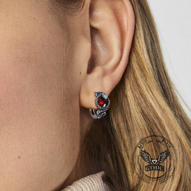 Slytherin Snake Gemstone Sterling Silver Hoop Earrings