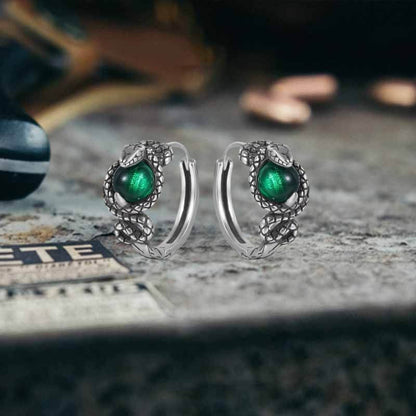 Slytherin Snake Gemstone Sterling Silver Hoop Earrings