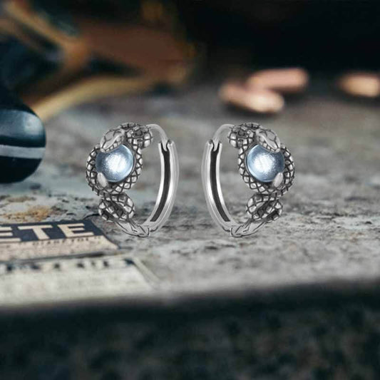 Slytherin Snake Gemstone Sterling Silver Hoop Earrings