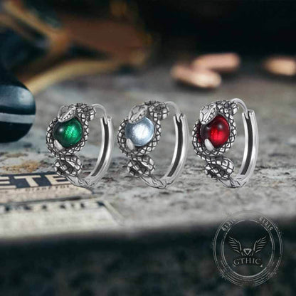 Slytherin Snake Gemstone Sterling Silver Hoop Earrings