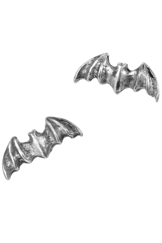 Small Gothic Bat Earrings in Antique Silver Tone