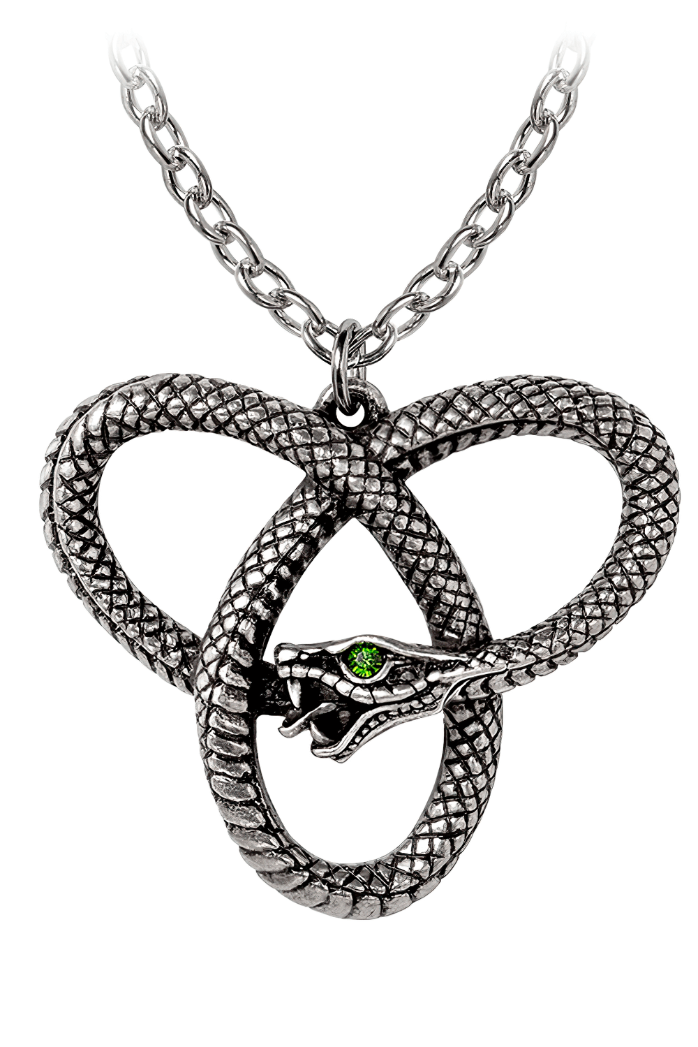 Snake Ouroboros Triquetra Pendant With Green Gem
