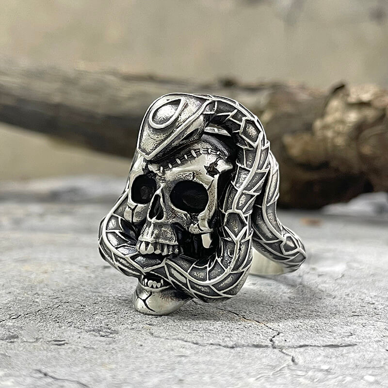 Snake and Skull Sterling Silver Gothic Ring