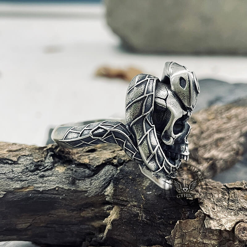 Snake and Skull Sterling Silver Gothic Ring